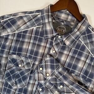 Buckle BKE Men’s XL Western Pearl Snap Shirt Athletic Fit Plaid Cotton Blue EUC